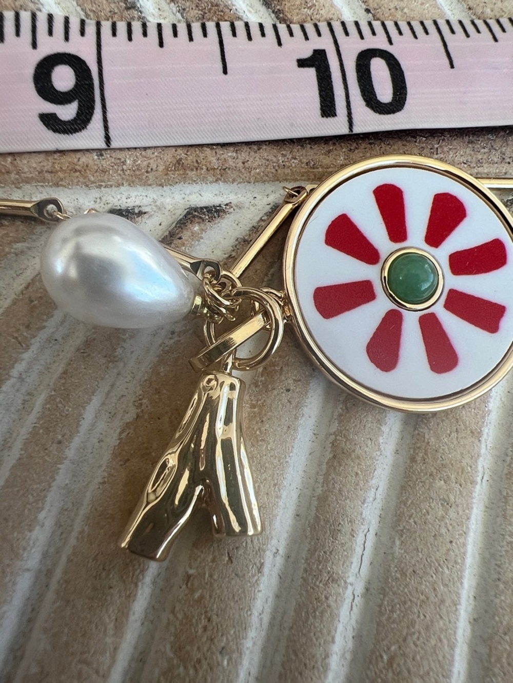 Mayamar 24 Karat Gold Dipped Red Pendant Necklace with Pearl and Gold Charm NEW - Picture 7 of 7
